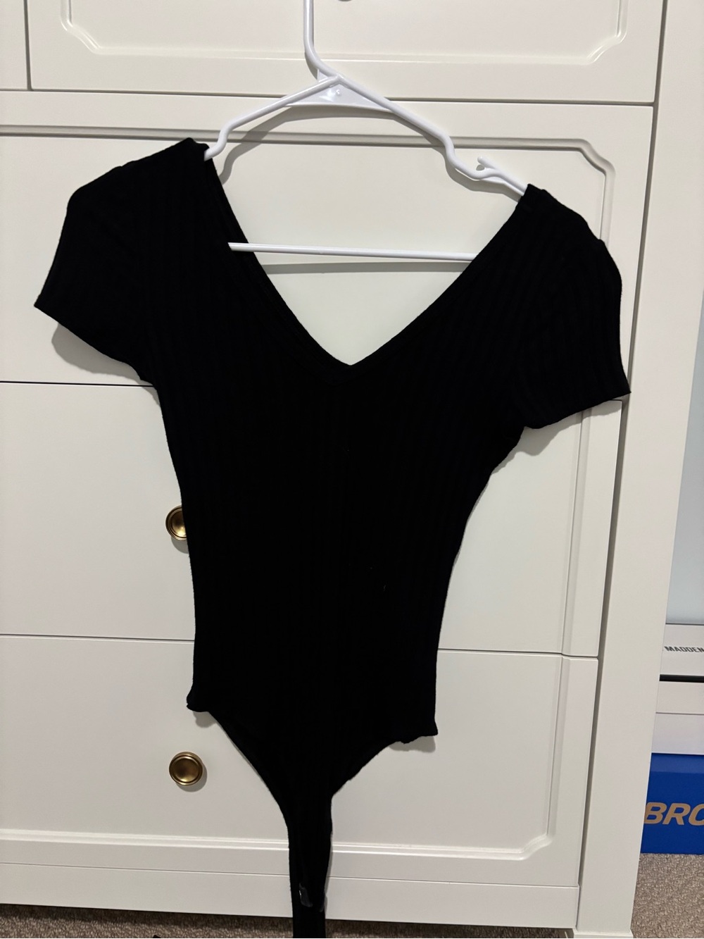 Altar'd State Black Ribbed V-Neck Short Sleeve Bodysuit